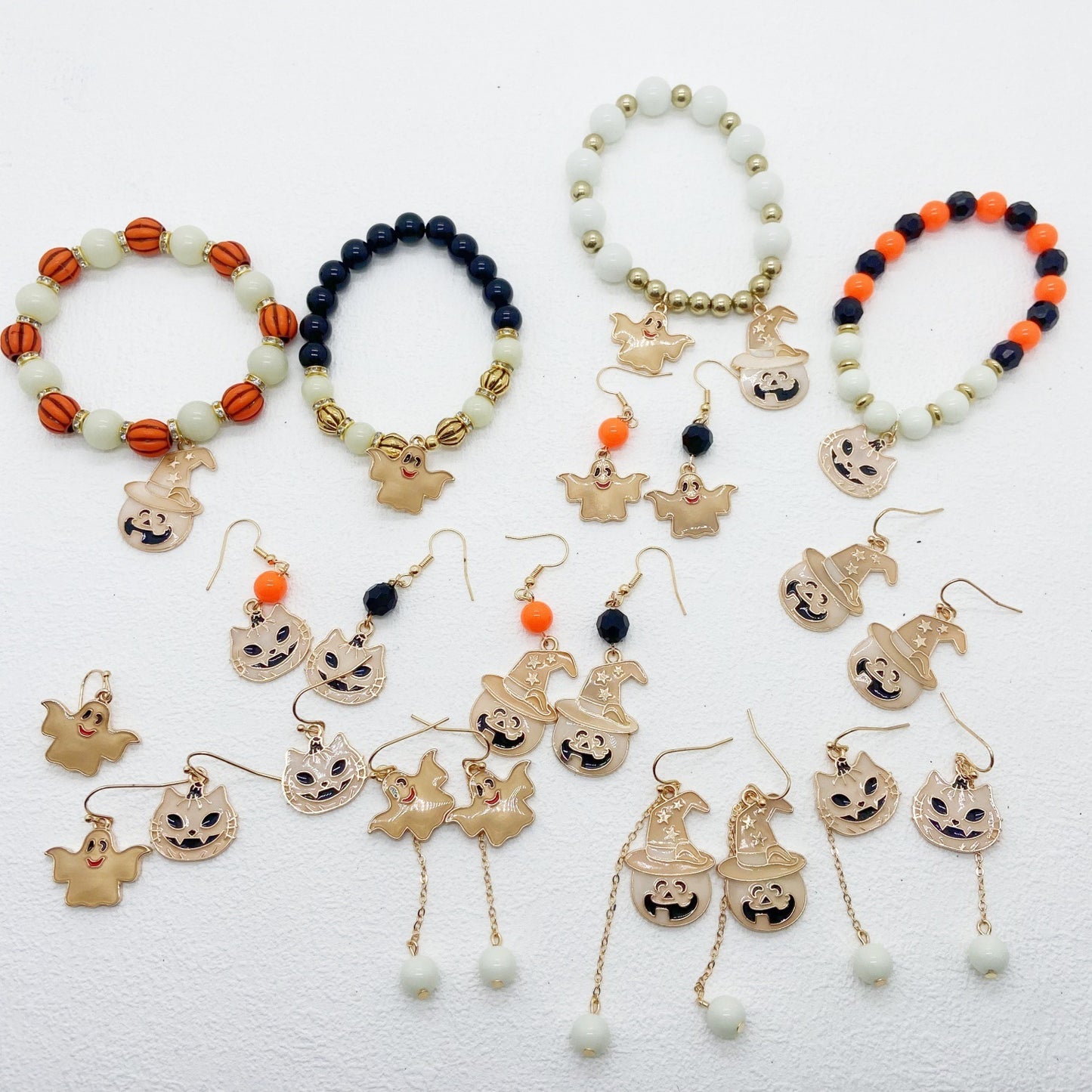 Halloween Vintage Bracelet Pumpkin Head Witch Hat Kitten Geometric Gothic Natural Stone Multicolor Beaded Bracelet Woman Party Prom Halloween