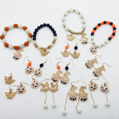 Halloween Vintage Bracelet Pumpkin Head Witch Hat Kitten Geometric Gothic Natural Stone Multicolor Beaded Bracelet Woman Party Prom Halloween